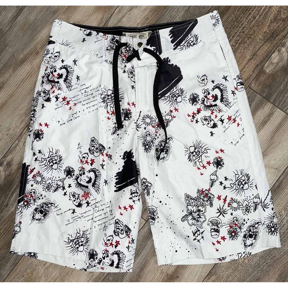 American Rag Cie‎ Men Swimwear 32 White Y2K Grunge Skull Board Shorts